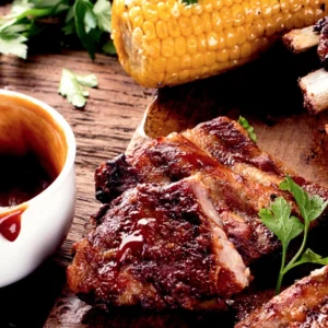 bbq pork ribs with corn on the cob